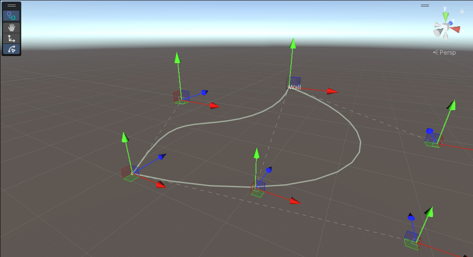 Spline parameter editor beside Scene view Bezier anchors and handles